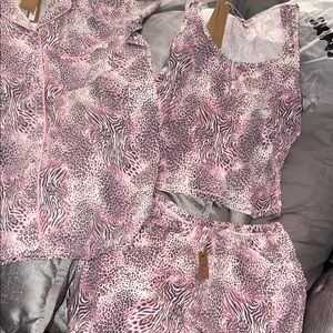 SKIMS Pink and Black Animal Print 3 piece set